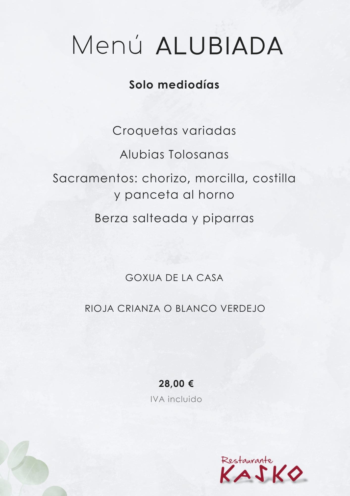 Menú ALUBIADA
